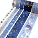 Wrapables Decorative Gold Foil Washi Tape and Sticker Set: Cranes Blue
