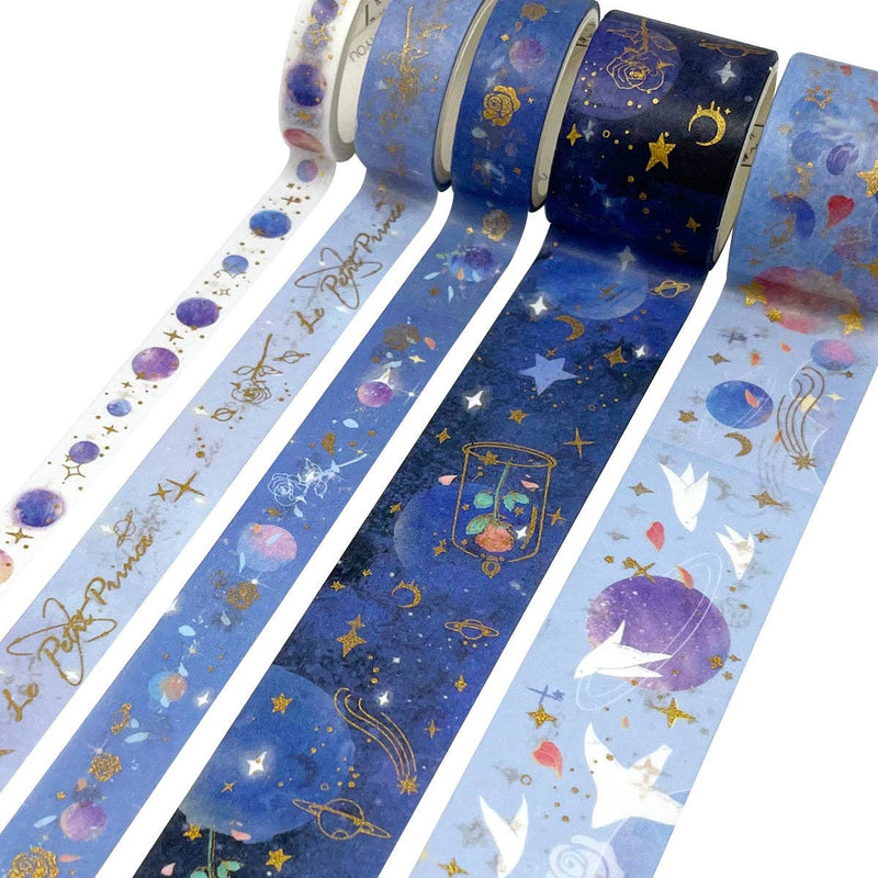 Wrapables Decorative Gold Foil Washi Tape and Sticker Set: Cranes Blue