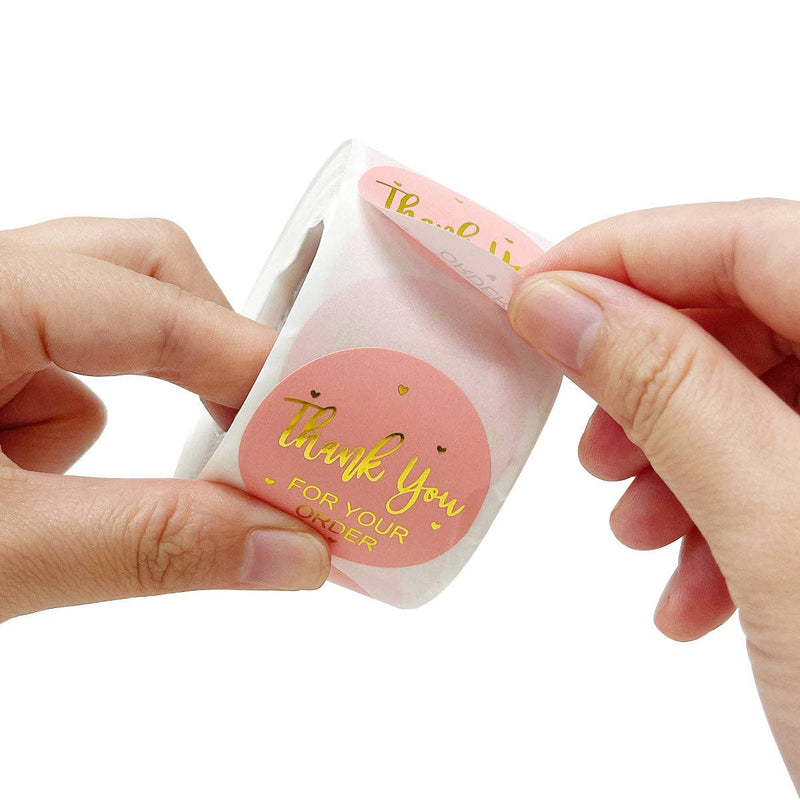 Wrapables 1.5" / 2" Thank You Stickers Roll: Pink & Gold 1.5 inch