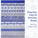 Wrapables Blue and White Chinoiserie Washi Tape Set, 12pcs