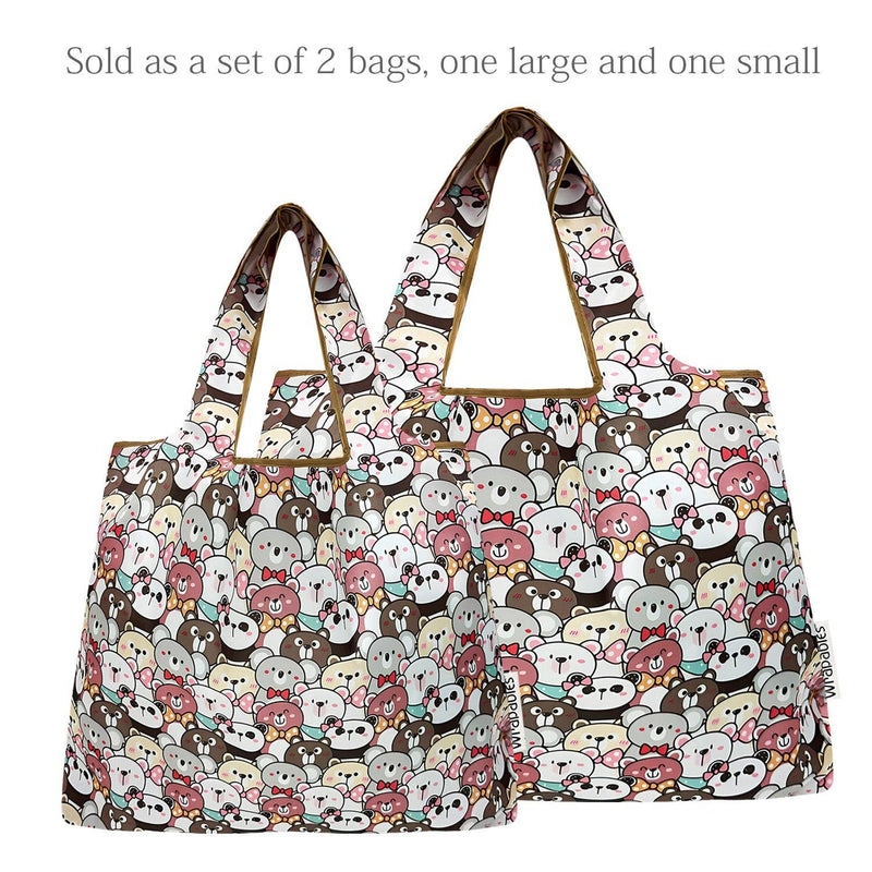 Wrapables Large & Small Foldable Tote Nylon Reusable Grocery Bags, Set of 2: Doggy Sushi