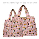 Wrapables Large & Small Foldable Tote Nylon Reusable Grocery Bags, Set of 2: Doggy Sushi