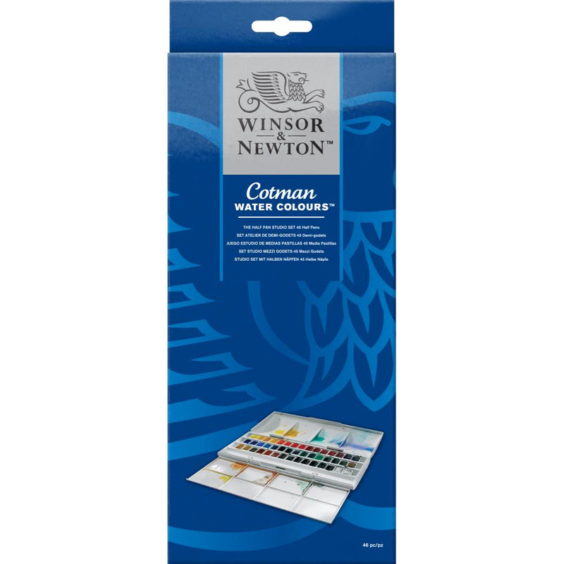 Winsor & Newton Cotman Watercolor Half Pan Studio Set 45pc package front