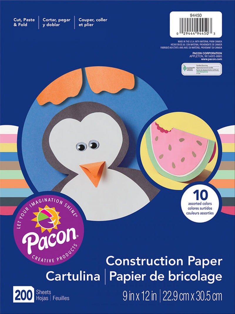 Pacon Construction Paper Value Pack Assorted 9”x12” 200sh
