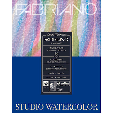 Fabriano Studio Watercolor Pad Cold Press 11”x14” 140lb 12sh