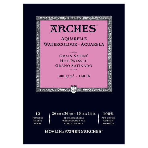 Arches Watercolor Block Natural White 140lb Hot Press 10”x14” 12sh