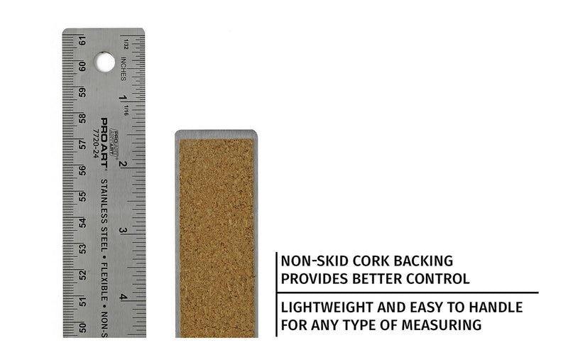 Pro Art Flexible Stainless Steel Ruler with Cork Backing 24"