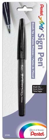 Pentel Arts Sign Pen Brush Tip Black