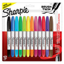 Sharpie Brush Twin Tip Assorted Colors Set, 12-Color Assorted Colors Set