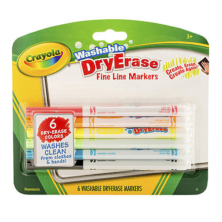 Crayola Washable Dry-Erase Fine Line Markers Assorted Colors 6pk