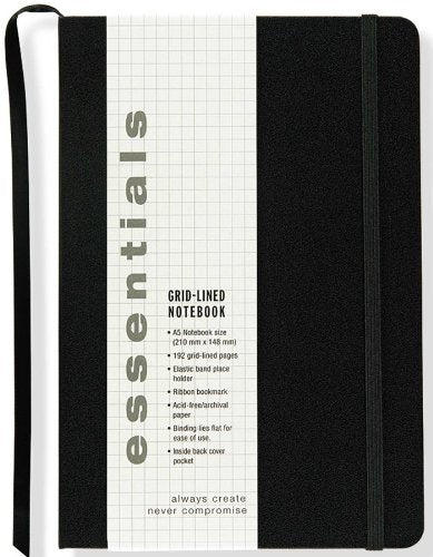 Essentials Large Black Grid-Line Notebook