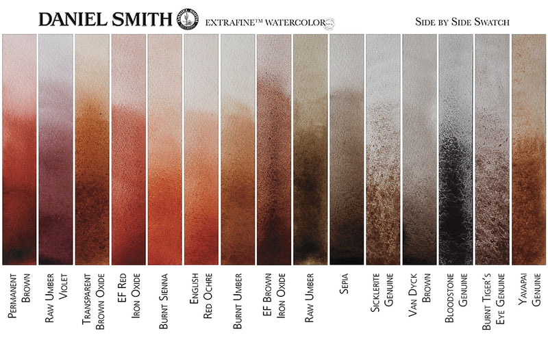 Daniel Smith Extra Fine Watercolors Browns side by side color swatch