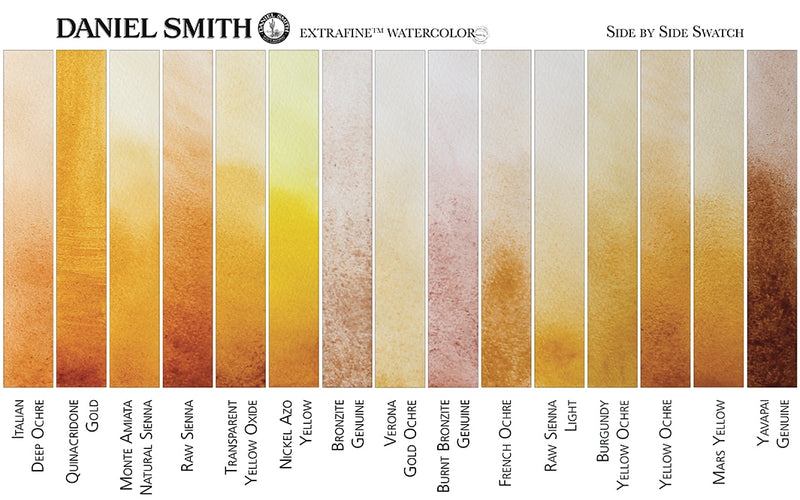 Daniel Smith Extra Fine Watercolors browns side by side color swatch