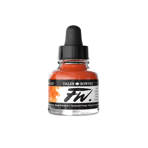 Daler Rowney FW Liquid Acrylic Ink Fluorescent Orange 1oz - Nevada Fine Arts