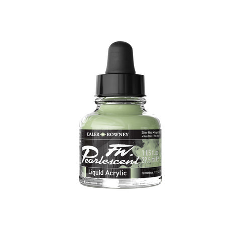 Daler Rowney FW Pearlescent Liquid Acrylic Ink Silver Moss 1oz - Nevada Fine Arts