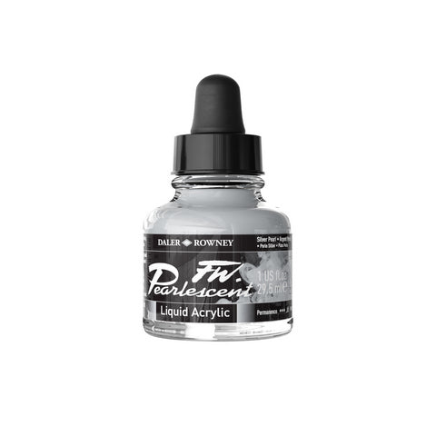 Daler Rowney FW Pearlescent Liquid Acrylic Ink Silver Pearl 1oz - Nevada Fine Arts