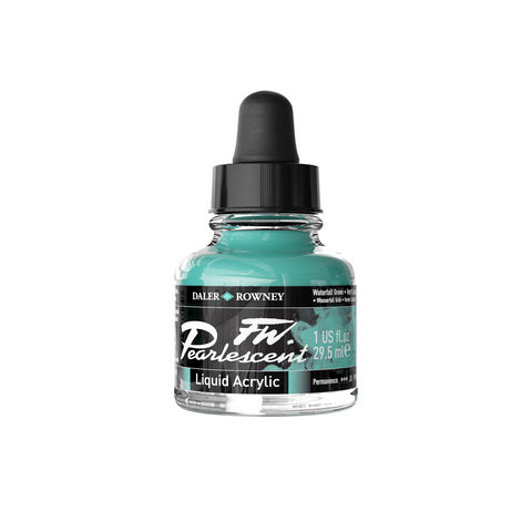 Daler Rowney FW Pearlescent Liquid Acrylic Ink Waterfall Green 1oz - Nevada Fine Arts