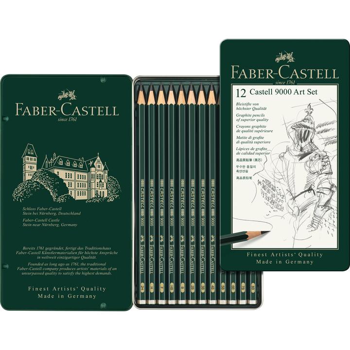 Faber-Castell Castell 9000 Graphite Pencil Art Set 8B-2H 12pc Tin - Nevada Fine Arts
