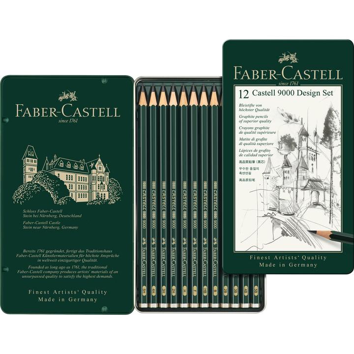 Faber-Castell Castell 9000 Graphite Pencil Design Set 12pc - Nevada Fine Arts