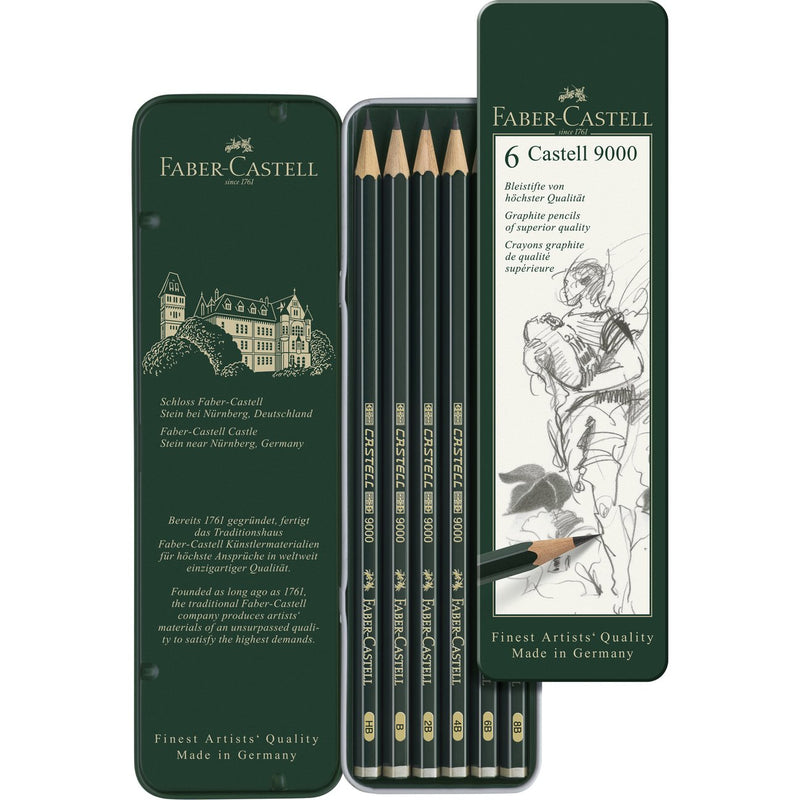 Faber-Castell Castell 9000 Graphite Pencils Set 6pc Tin - Nevada Fine Arts