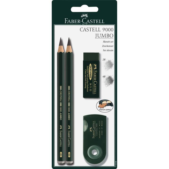 Faber-Castell Castell 9000 Jumbo Graphite Pencils Set Sketch 2B-4B 4pc - Nevada Fine Arts