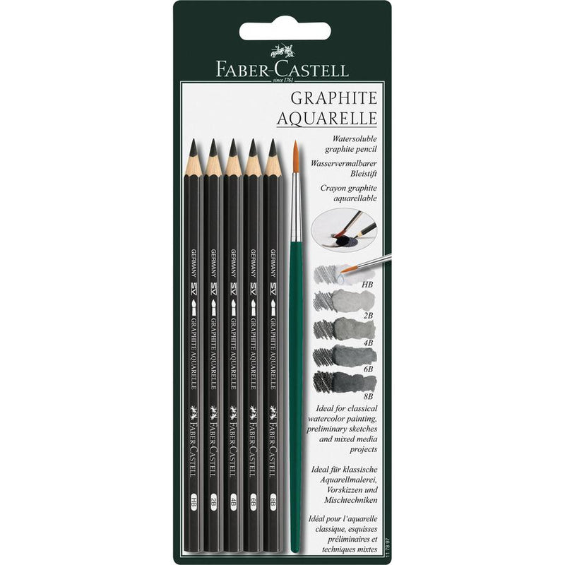 Faber-Castell Graphite Aquarelle Pencils Set with Brush 6pc - Nevada Fine Arts