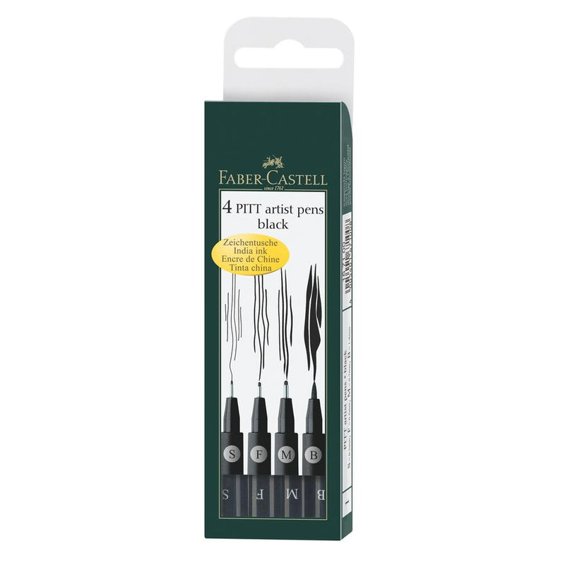 Faber-Castell PITT Artist Pens Set Black Assorted Nibs 4pc - Nevada Fine Arts