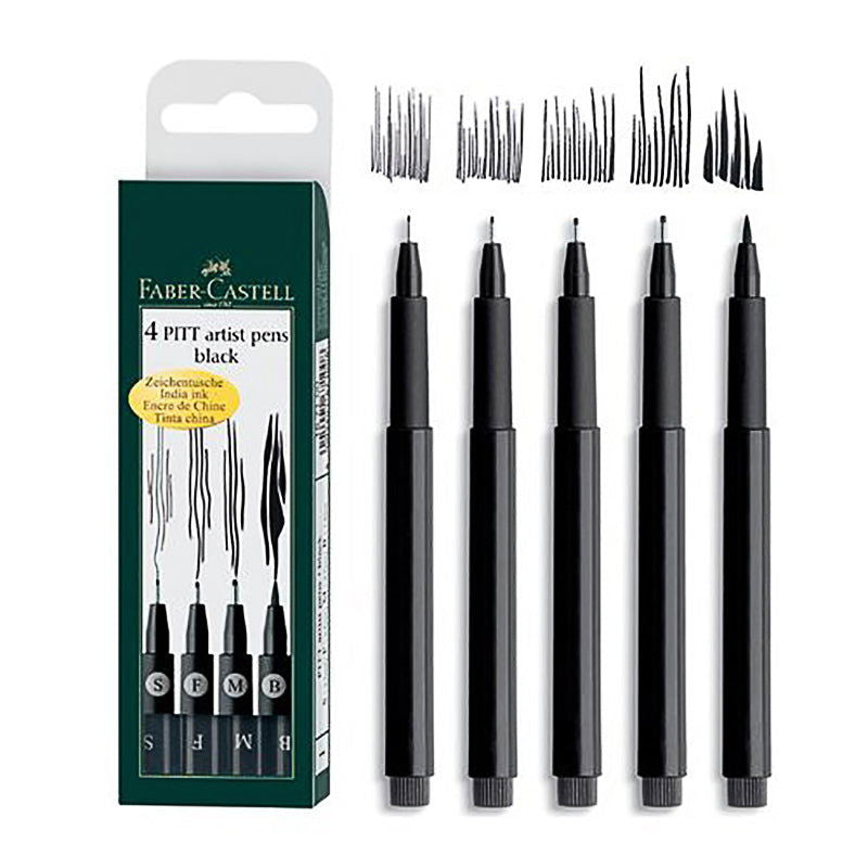 Faber-Castell PITT Artist Pens Set Black Assorted Nibs 4pc - Nevada Fine Arts