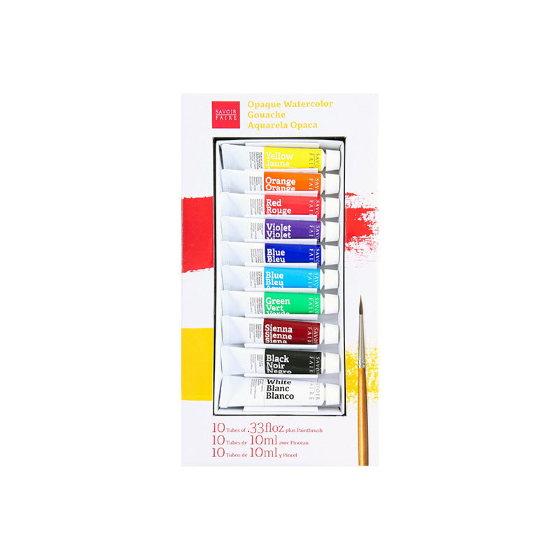 Savoir-Faire Opaque Watercolor Gouache Set Assorted Colors 10ml Tubes 10pk box front