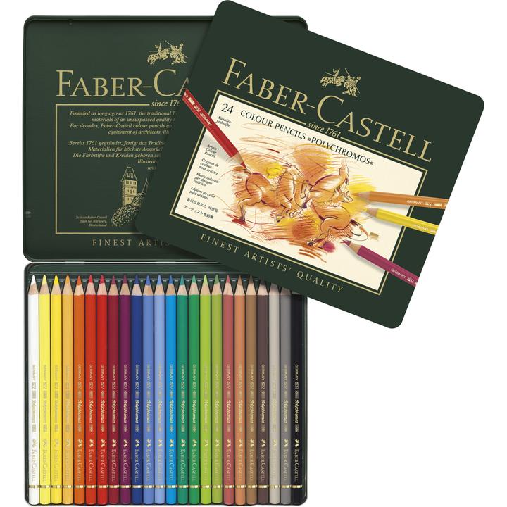 Faber-Castell Polychromos Artists' Colored Pencils Set 24pc Tin opened