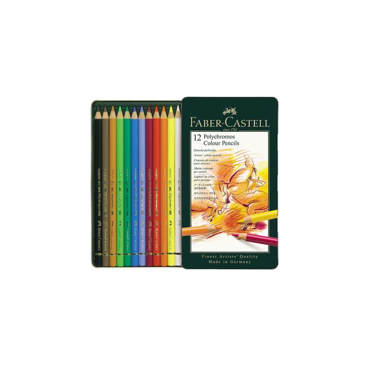 Faber-Castell Polychromos Artists' Colored Pencils Set Assorted Colors 12pc Tin opened