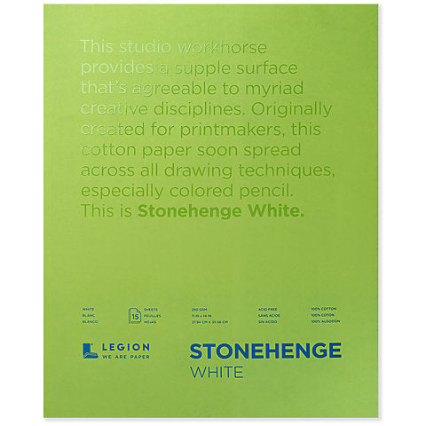 Legion Paper Stonehenge Paper Pad White 250gsm 11”x14” 15sh