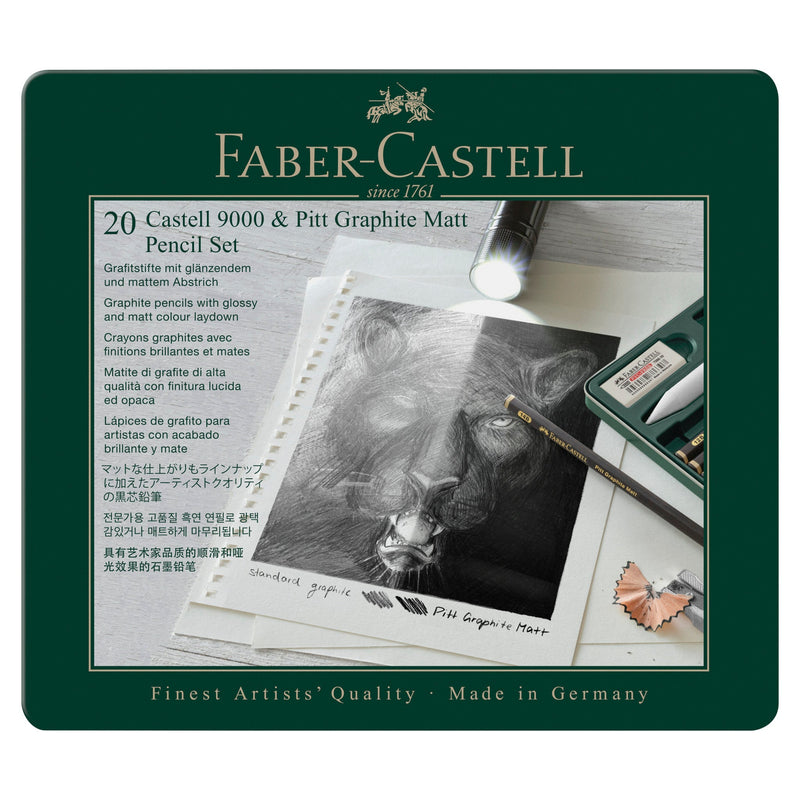 Faber-Castell 9000 & Pitt Graphite Matte Pencil Set - Tin of 20