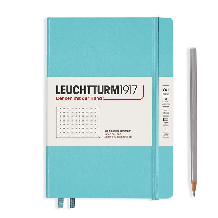 Leuchtturm1917 Notebook Medium (A5) Hardcover, 251 numbered pages, dotted, Aquamarine