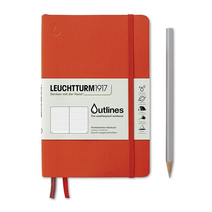 Leuchtturm1917 Notebook Paperback (B6+), Outlines, Flexcover, 89 num. pages, Signal Orange, dotted