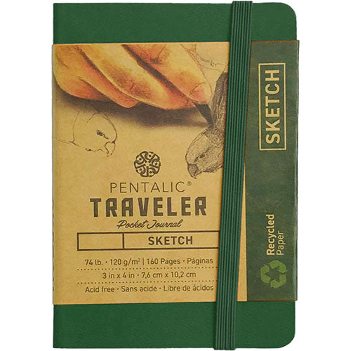 Pentalic Traveler Pocket Journal 3"x4" 160pg 74lbs Sketch Green
