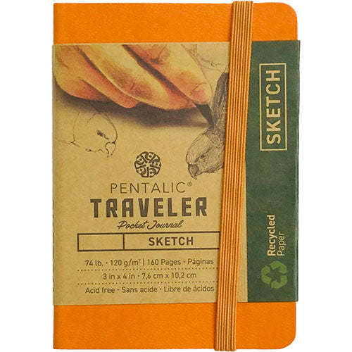 Pentalic Traveler Pocket Journal 3"x4" 160pg 74lbs Sketch Orange